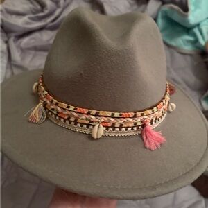 Boho Chic Gray Hat with Colorful Accents